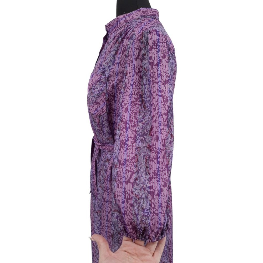 VTG 70s California Looks Purple Paisley Stripe Floral Print Day Dress Tie Waist - Picture 8 of 11